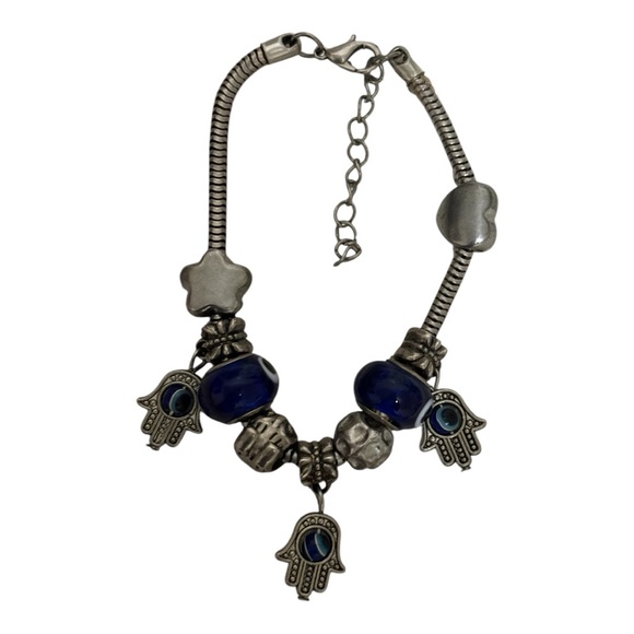 Jewelry - Evil Eye Charm/Bead 7.5" Bracelet Silver-Tone Women